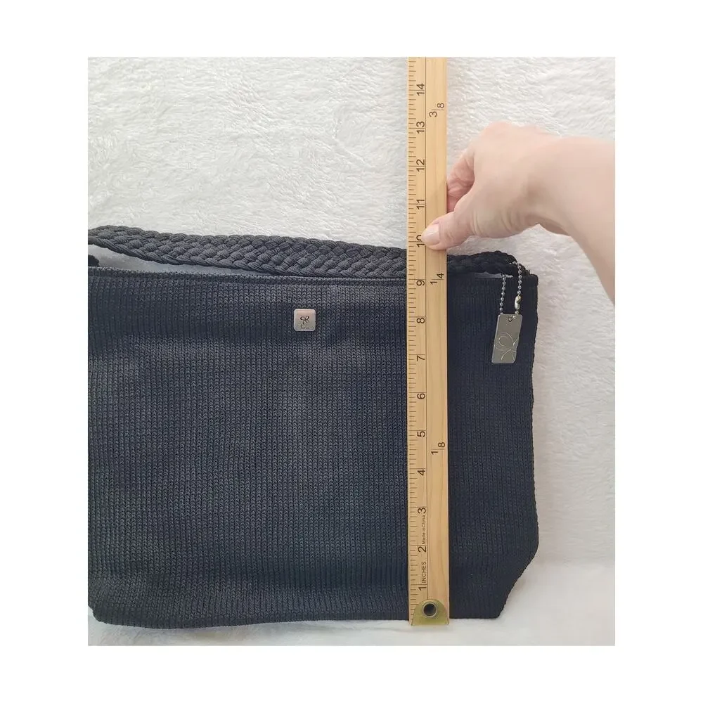 VTG Line Woven Crochet Black Handbag Boho Y2K Retro School College Festival